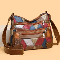 Bolsa De Ombro Feminina Moda Design Padrão De Xadrez Média Couro PU Alça Larga