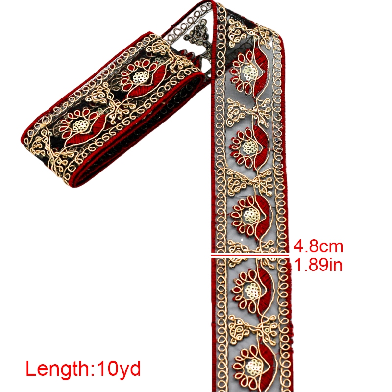 4.8cm Ouro Bordado Renda Guarnição 10 Jardas/Rolo Malha Floral Fita De Para Costura DIY — imagem 2 de 2