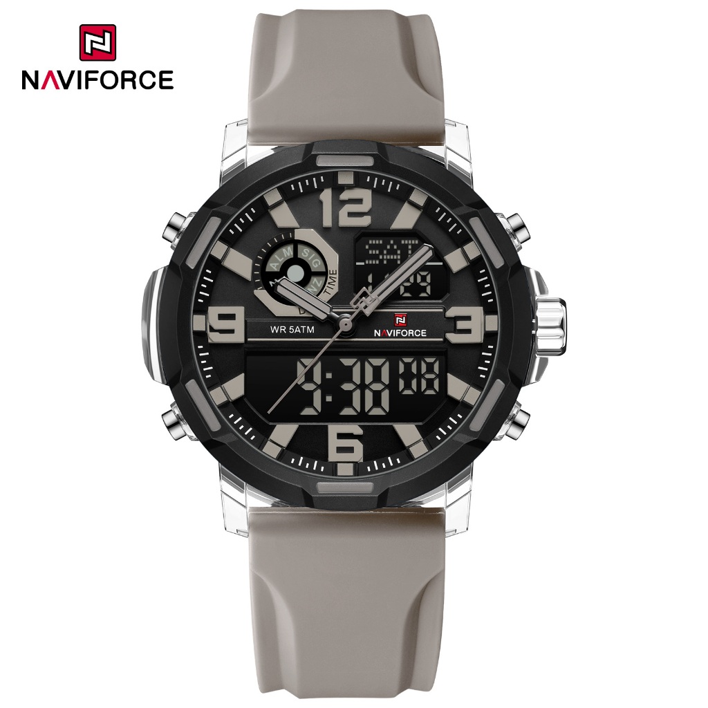 NAVIFORCE 7130 Outdoor Dual Display Relógio Masculino Azul E Prata Estilo Esportivo 50m À Prova D'água Brilho No Escuro