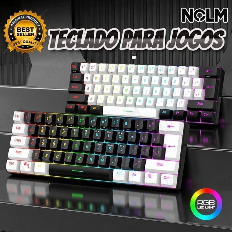 Teclado Gamer Mecânico 61 Teclas RGB Compacto Com Fio USB-C Cabo Removível-Promoção
