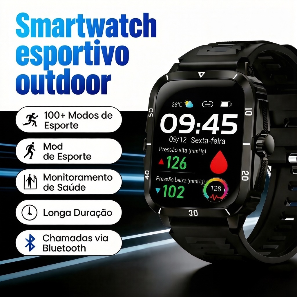 Smartwatch WT02 3ATM Bateria Longa Monitor Sono Pressão Cardíaca Relógio Inteligente Saúde Esporte Academia Corrida