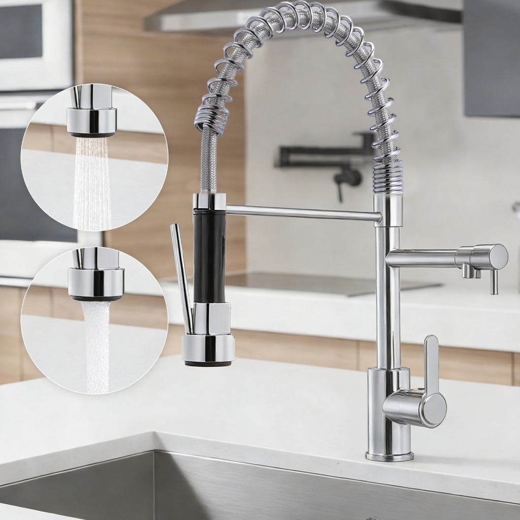 Torneira De Cozinha Gourmet Alça Única Com Extensor De Spray Tubo De Água Flexível Superio...