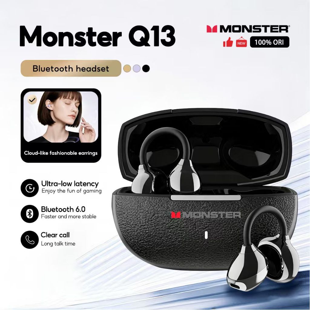 Monster Q13 Fones De Ouvido Baixo Clipe De Alta Qualidade Para Jogos Bluetooth Com Cancelamento De Ruído Microfone Sem F