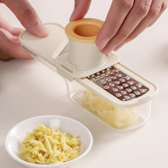 Ralador de Aço Inox para Alho e Temperos Coletor Suporte de Plástico e Compartimento Auxiliar para Armaze