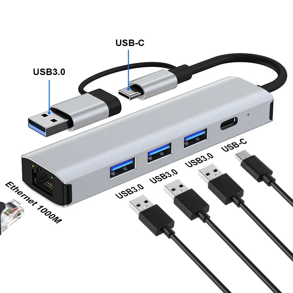 Hub Adaptador Tipo C 5 Em 2 Rj45 para Notebook Computador 2 Usb Type C