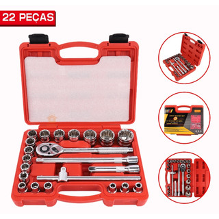 Kit Jogo Soquetes Estriados 22 Pçs Chave Catraca Reversível Originial Profissional