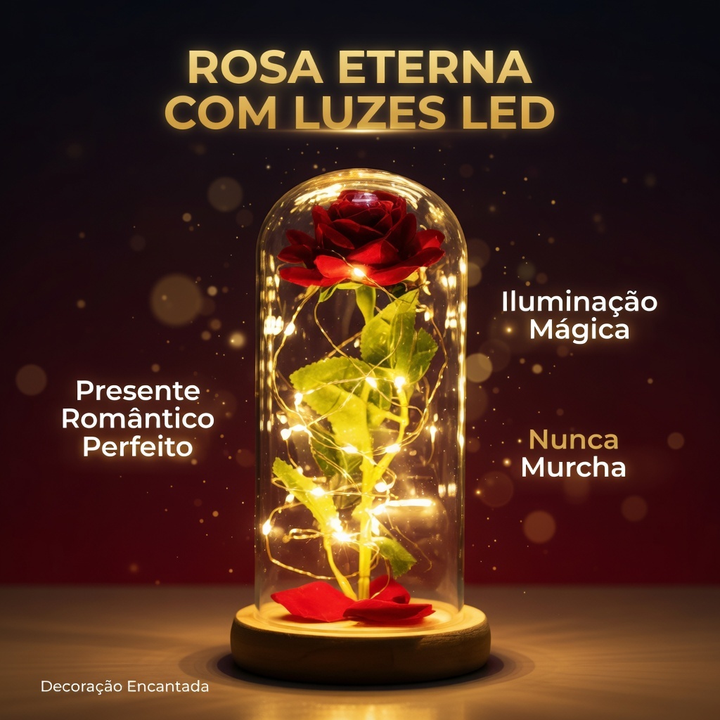 Rosa Encantada LED Flor Eterna em Cúpula Acrílica Luz Decorativa Presente Romântico