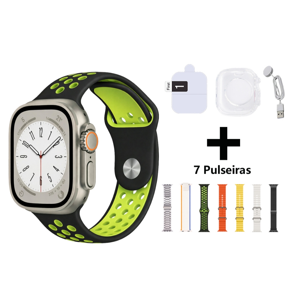 Smartwatch Relógio Inteligente 7 Pulseiras Monitor Cardíaco Oxímetro De Sono Com Capa Protetora