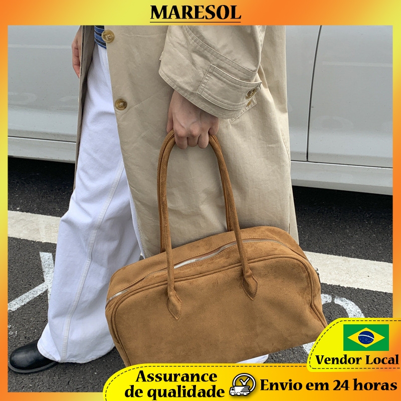 MARESOL Camurça Fosca Retro Boston Bolsa Feminina 2026 Outono Inverno Novo Estilo Grande Capacidade Commuter Sacola Bols