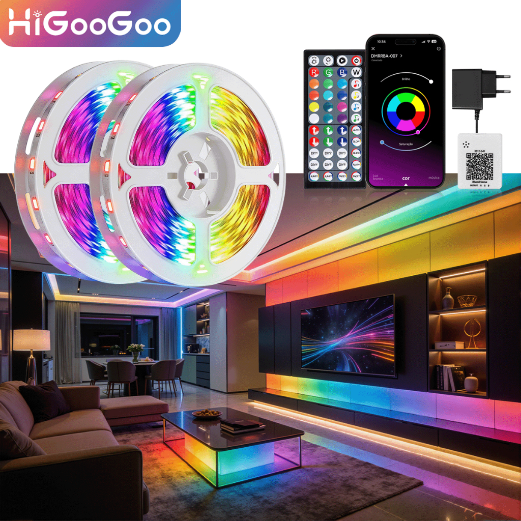 HiGooGoo 960 LEDs/40M Fita LED APP E Remoto Controle Faixa De Luz LED RGB Fita Para TV Sincronização De Música Com Fonte em Oferta na Shopee