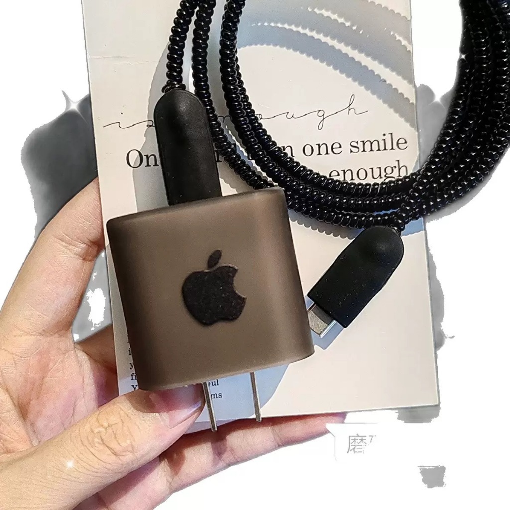 Capa protetora de silicone preta com logotipo para carregador Apple de 20 W, compatível com carregadores Apple