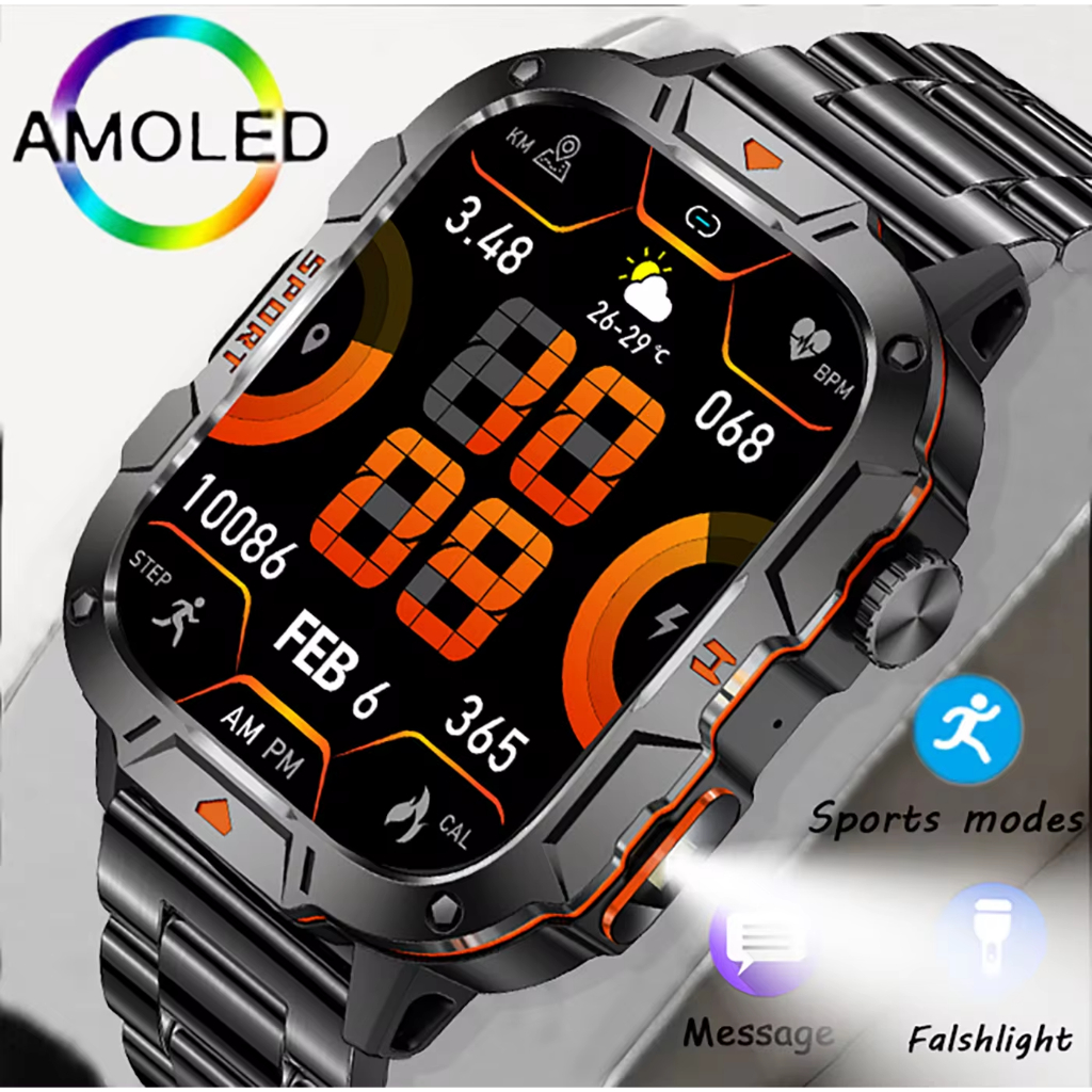 2025 SmartWatch Militar GPS tracker 5ATM Flashlight 1,96" HD Display Screen Bluetooth Call Men Sports Fitness Smartwatch