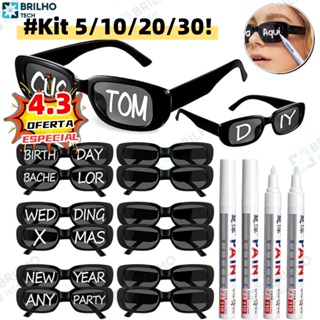 Kit 5/10/20/30 Oculos Vintage Retro Preto Liso + Caneta Giz Festa Casamento em Oferta na Shopee