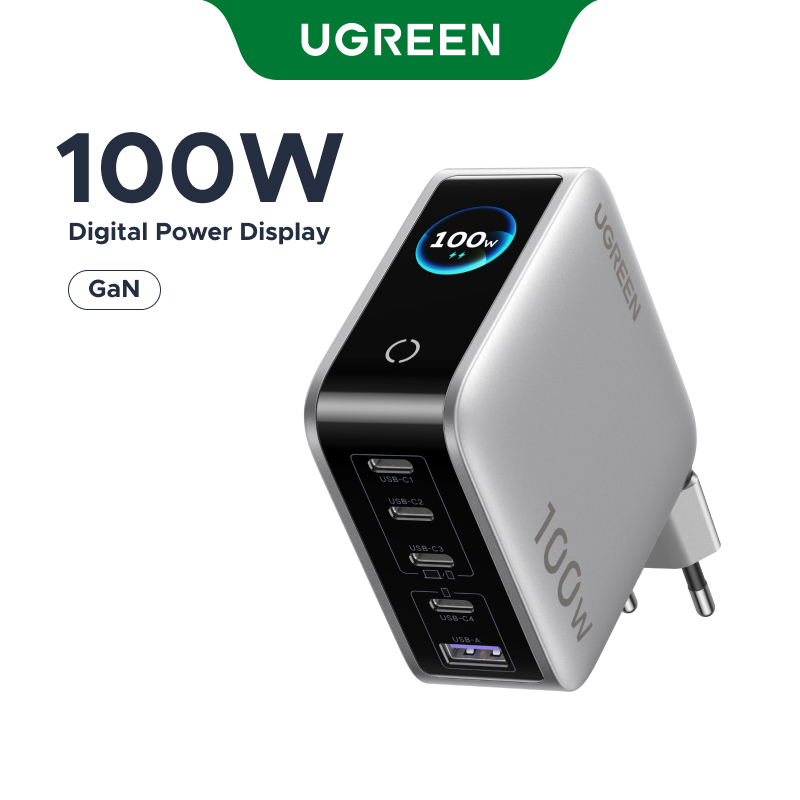 Carregador UGREEN 100W 5 Portas Ue GaN (USB-C * 4/A * 1) , Rápido Para Iphone/Sa