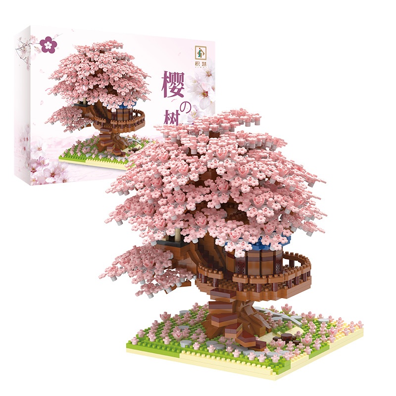 (Luz) Blocos De Construção Flor De Cerejeira Casa Árvore Presentes Brinquedos Infantis