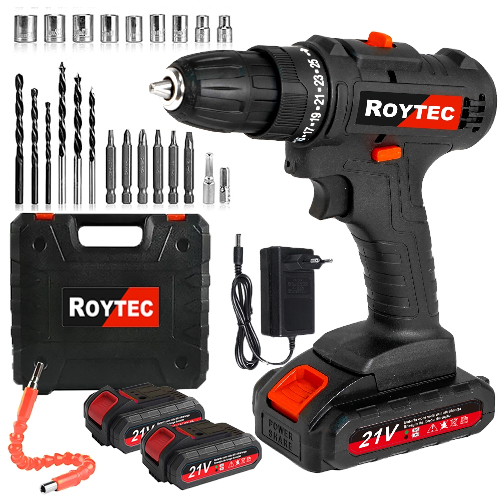 110v/220v Furadeira E Chave Fenda impacto Recarregável 2 Baterias Maleta De Transporte Kit Completo