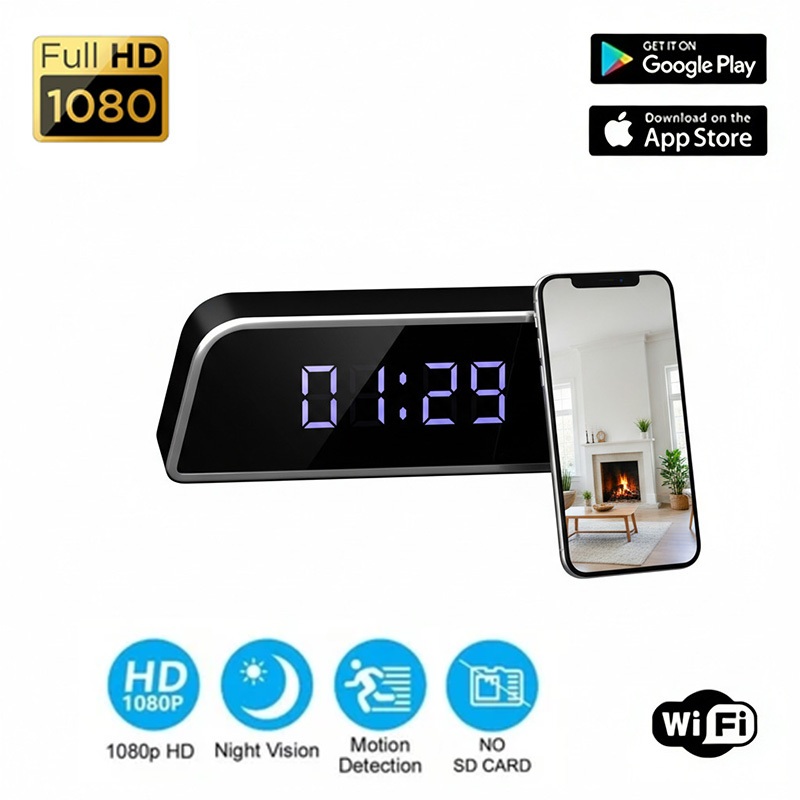 Mini Câmera Relógio HD 1080P WIFI Controle Alarme Secreto Visão Noturna IR DVR Gravador De Vídeo Segurança