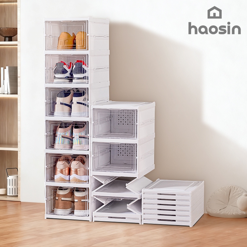 Caixa de Sapatos Dobrável Organizador Transparente para Armário Sapateira Empilhável Antipoeira para Quarto