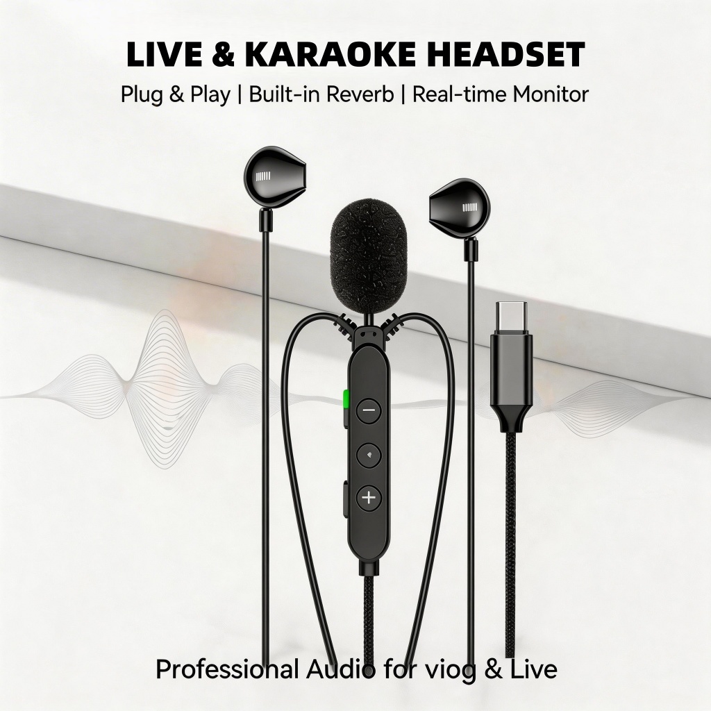 Live K Song Fone de ouvido dedicado Zero Delay Monitor de transmissão ao vivo tipo C Universal