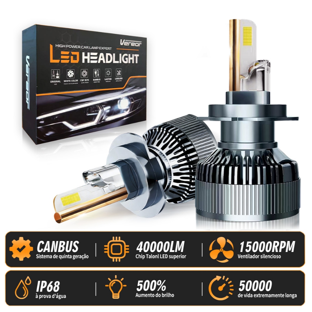 Lâmpada LED 40000LM 300W 6000K M70 Luz Branca Super Brilho Kit Par Compatível H1/H3/H4/H7/H11/9005/9006 Frete Grátis