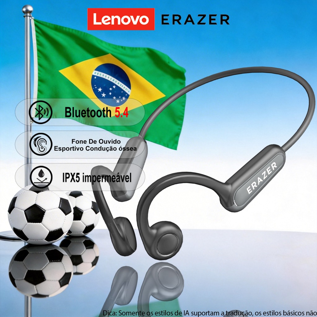ERAZER XF22 Fone De Ouvido Sem Fio Condução Óssea Esportivo Bluetooth 5.4 Fone Controle Toque Microfone