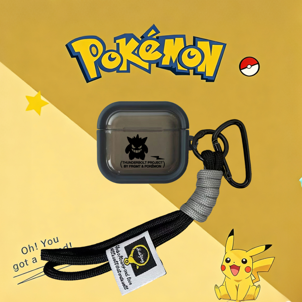 Capa Lightning Pokémon Pikachu Para AirPods Pro3 Com Corda Preta Gengar Pro2 De Fone De Ouvido Retangular À Prova De Cho