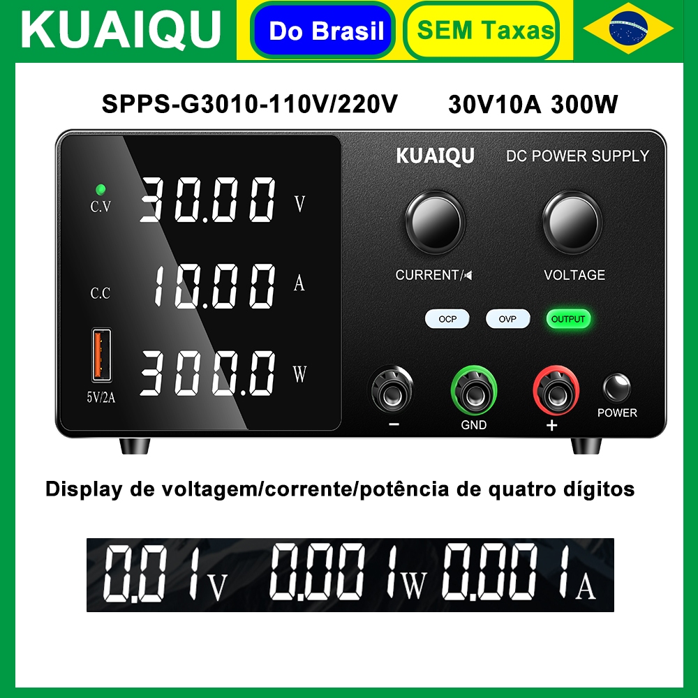 Fonte De Alimentação DC Ajustável KUAIQU OCP/OVP/OPP/SCP Função 30V 10A De Laboratório Para Reparo Eletrônico
