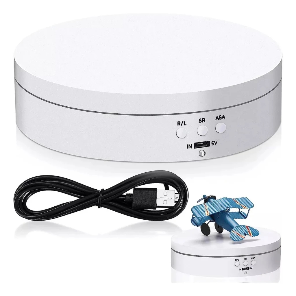 Suporte Expositor Giratório | USB Recarregável Para Vitrine Foto E Decoração Preto Branco Click