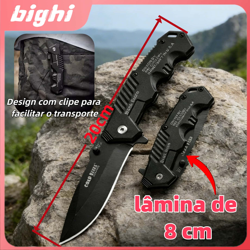 20cm Canivete Aço Dobrável Lâmina para frutas e Cozinha Pesca Camping Lâmina de 8 cm
