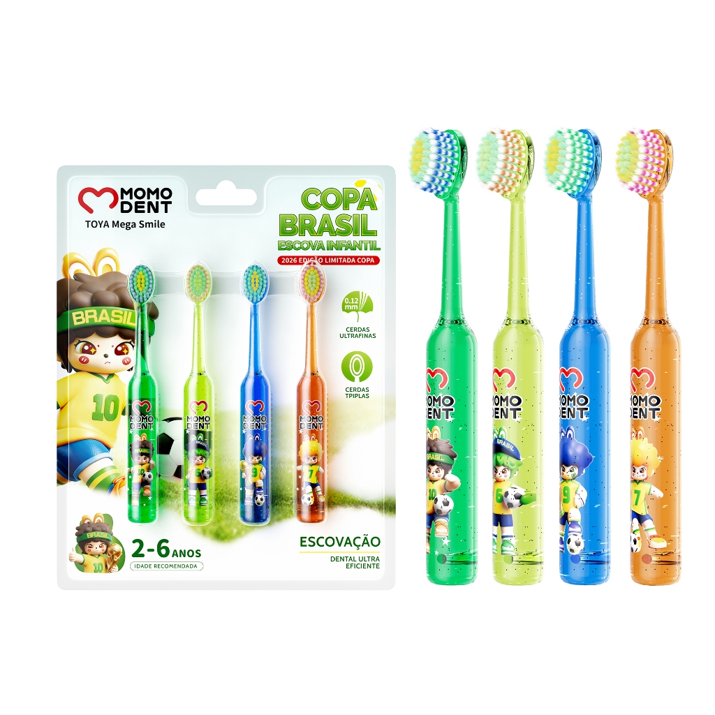 Momodent Escova De Dente Infantil,  4 Peças , 4 Cores,  2 A 6 Anos, Copa do Mundo 2026