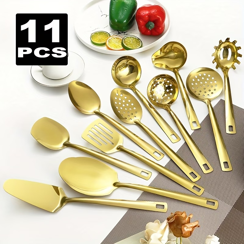 Conjunto de cozinha de aço inoxidável de 11 peças, conjunto de utensílios de cozinha, conjunto completo de talheres