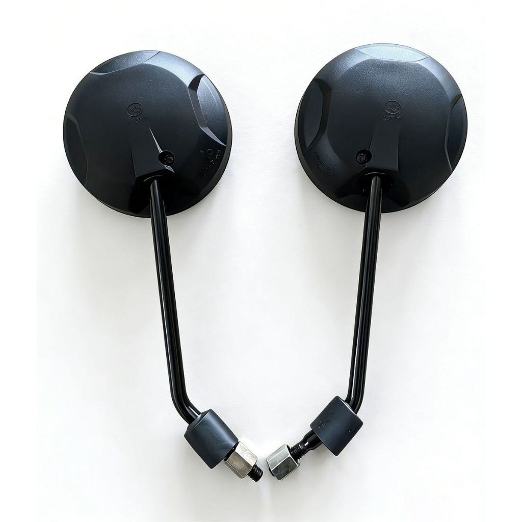 Par De Espelhos Universais Redondos Pretos Para Motocicleta Com Hastes Longas