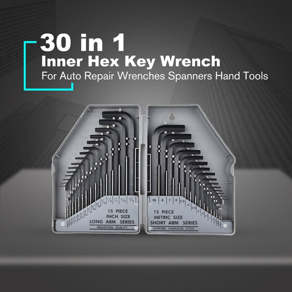 30 Peças Combinação Allen Hex Chave Inglesa Conjunto Ferramenta Mecânica
