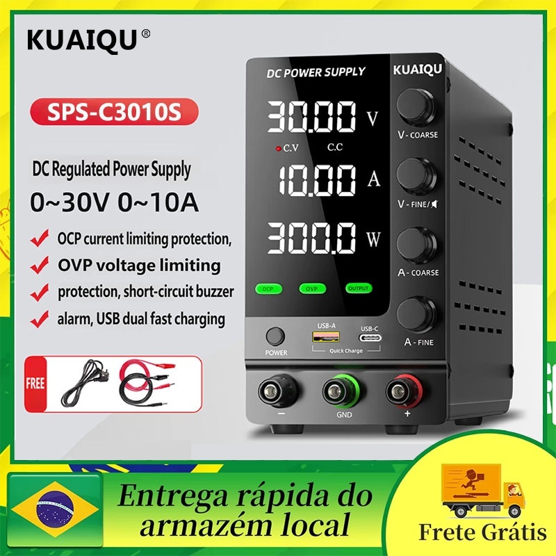 Fonte de Bancada KUAIQU SPS-C3010S 30V 10A 300W Fonte De Alimentação DC De Laboratório De Bancada Ajustável 60V 5A 120V