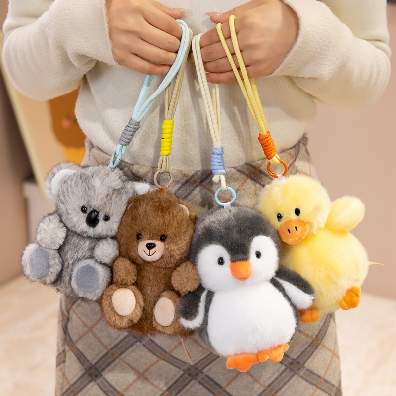 Bonito Mini Animal De Pelúcia Chaveiro Conjunto Macio Recheado Coala Urso Pinguim Pato Saco Charme Presente Para Criança