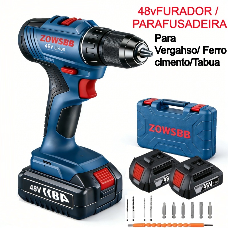 Furadeira parafusadeira de impacto profissional 1900rpm Genérica Bosch parafusadeira 48V 2 Baterias