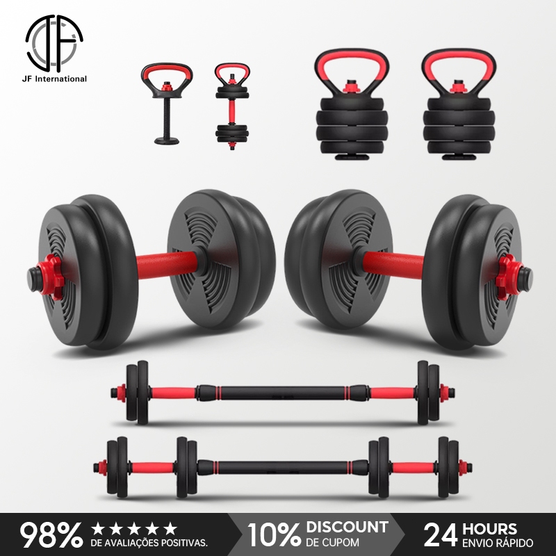 Kit Musculação Halteres Barra Kettlebell 6 Em 1 20kg Academia Em Casa Treino De Força Fitness Equipamento