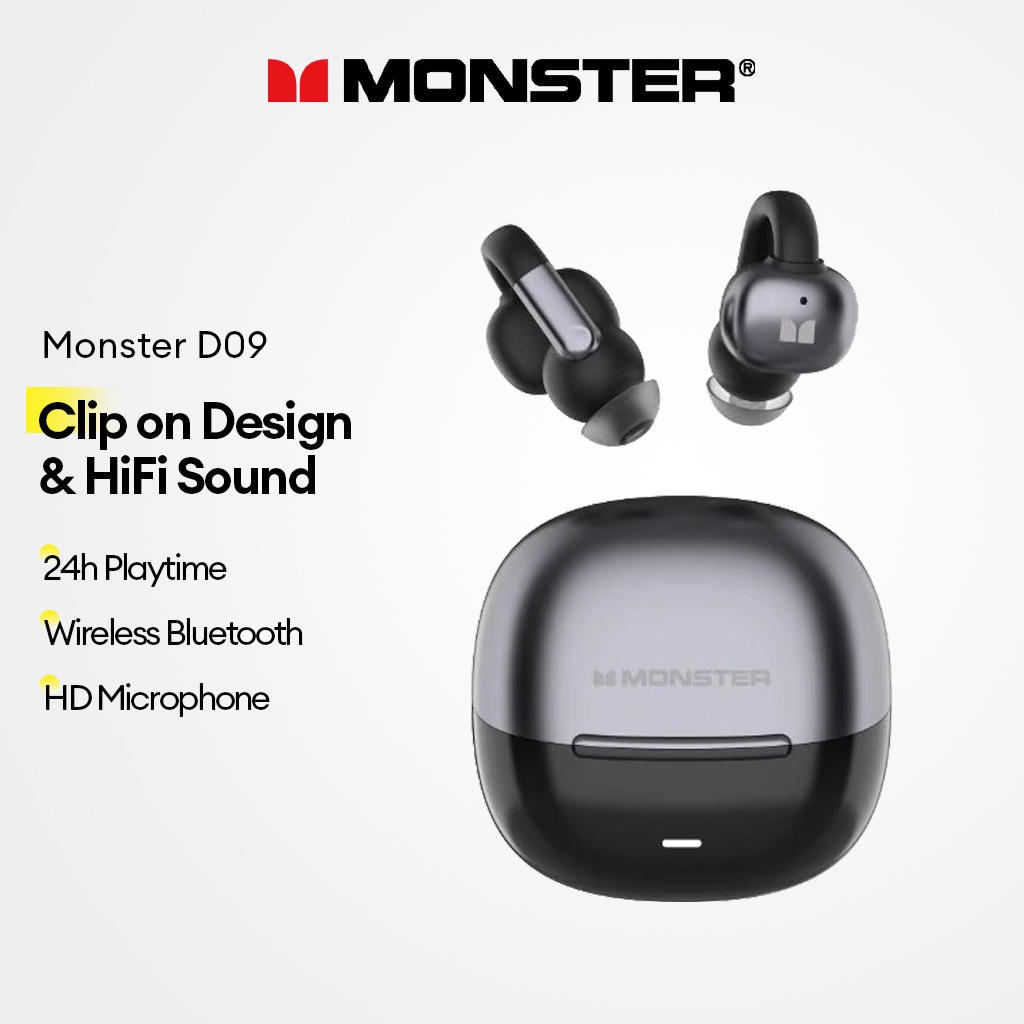 Monster D09 Fones De Ouvido Bluetooth Sem Fio Com Clipe E Som HiFi Reprodução De 24 Horas