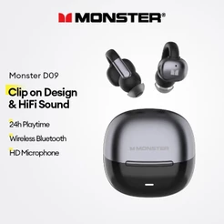Monster D09 Fones De Ouvido Bluetooth Sem Fio Com Clipe E Som HiFi Reprodução De 24 Horas