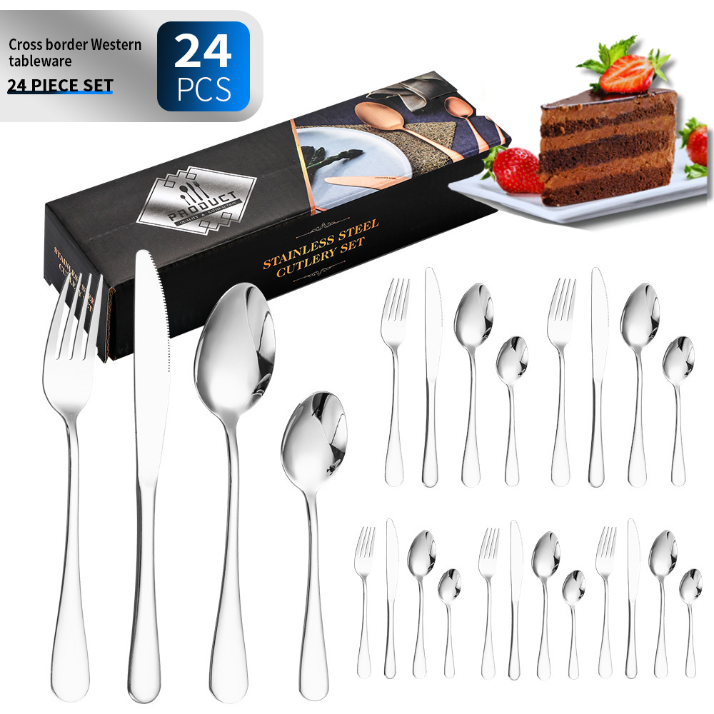 Kit Faqueiro Jogo de Talheres 24 Peças Talheres Prata de Aço Inox Garfo Colher Faca Colher De Mesa utensílios de cozinha