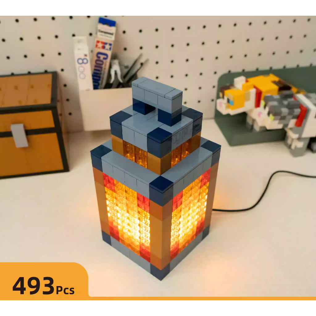 Lanterna Minecraft LED Night Light MOC Building Block-497PCS Lamp , Pixel Game Decor , USB Desk , Kids Room Gamer Gift