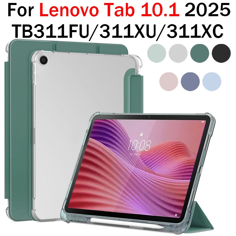 Para Lenovo Tab 10.1'' TB311FU TB311XU TB311XC 2025 Translúcido Tri-Fold Stand Caso Tablet Caneta Slot Flip Capa