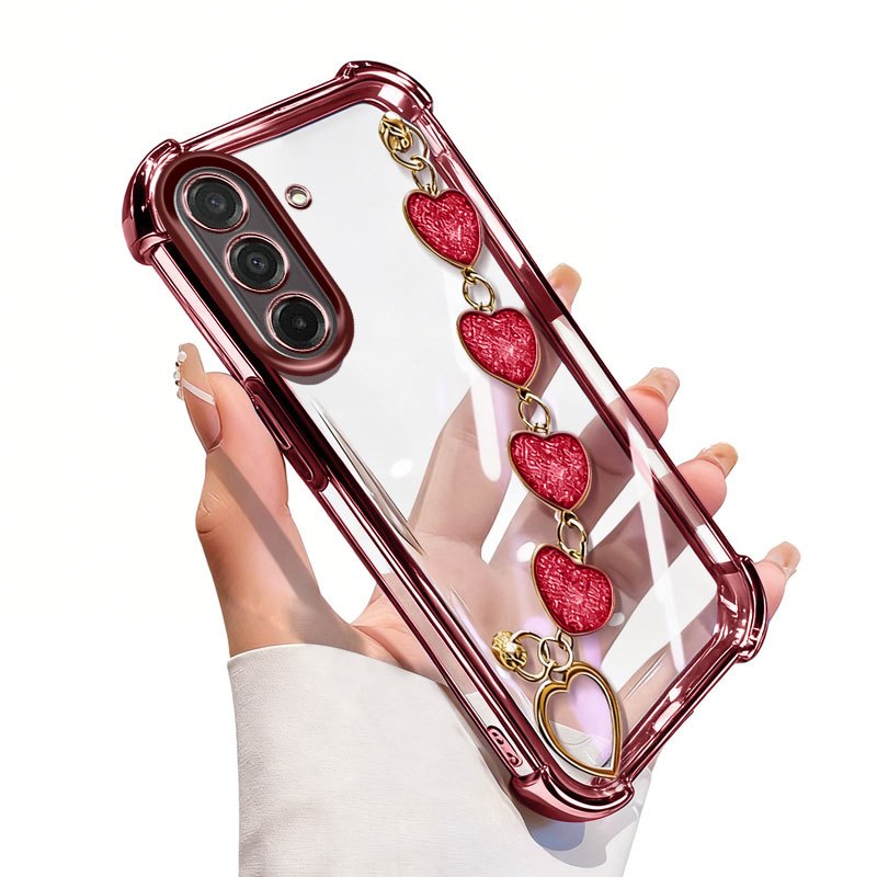 Capa VRQR Para Samsung Galaxy A57 A37 A27 A17 A56 A36 A26 A16 5G 4G Quatro Cantos Anti Gota Coração Pulseira Transparent