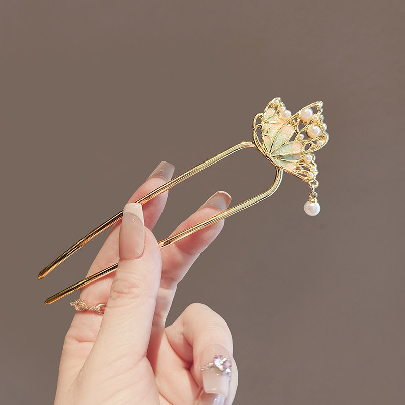 Doce temperamento borboleta hairpin feminino novo estilo High-End sentir duplo hairpin requintado elegante em forma de U