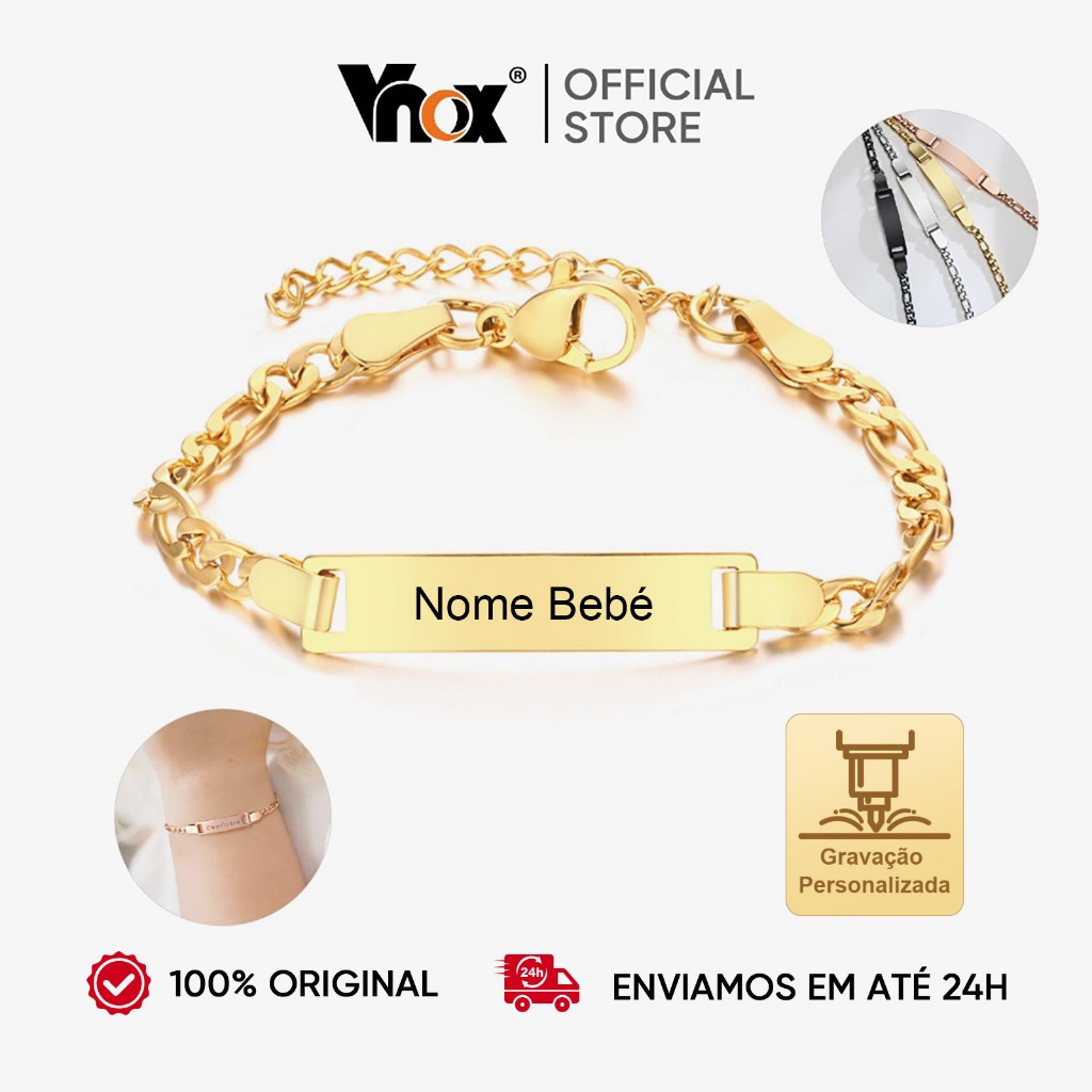 Vnox Marca Pulseira Personalizada Para Bebê Com Nomes Gravados Novas Jóias De Aço Inoxidável Folheadas A Ouro