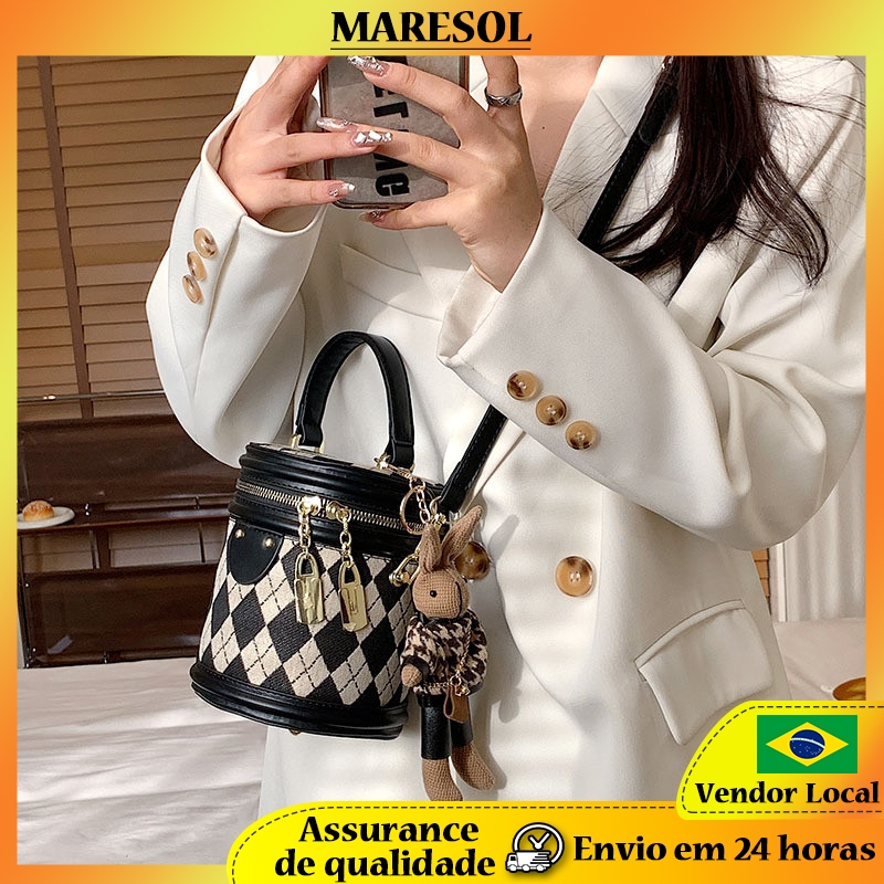 MARESOL Bolsa Pequena Feminina 2026 Novo Estilo Moda Nicho Bolsa Mensageiro Textura Losango Bolsa Balde Portátil