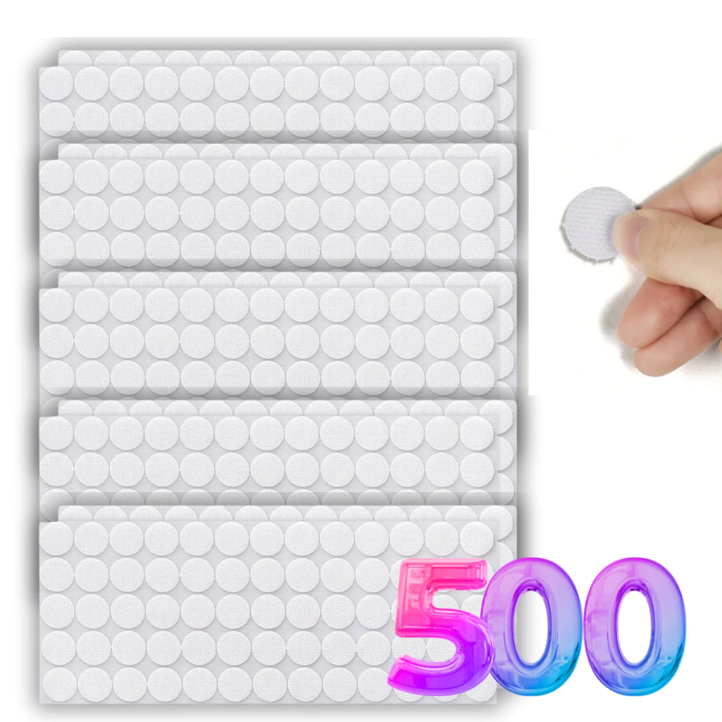 500 Adesivo Fecho Transparente Velcro Contato Carrapicho Redondo Bolinha Círculo Pequeno Branco