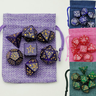 Conjunto 7 Dados RPG Runa de Estrela + Bolsa D&D Pathfinder (D6 D20 D10 D12 D4 D8)