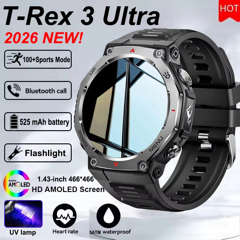 2026 Novos Esportes Ao Ar Livre Smartwatch Relógio Inteligente T-Rex 3 Ultra GPS Movimento Pista 5 ATM À Prova Dwaterpro