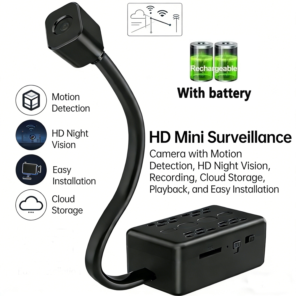 Mini câmera de segurança Wi-Fi 1080P grande angular visão noturna detecção de movimento bateria recarregável bateria de